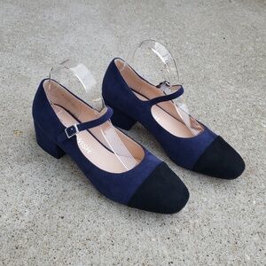 Roserwish Suede Mary Jane Square Toe Block Heels Sandals Size 8 Workwear Neutral